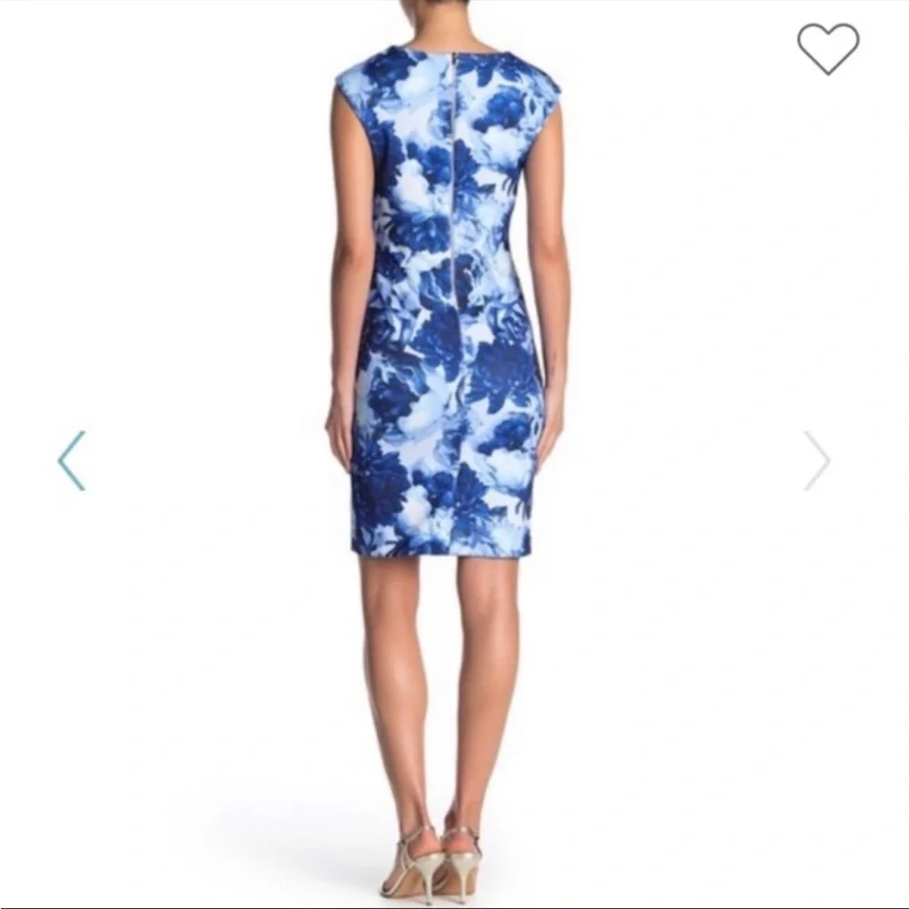 T. Tahari Sleeveless Blue & White Floral Zippered Back NWT Size 4 - Picture 3 of 16